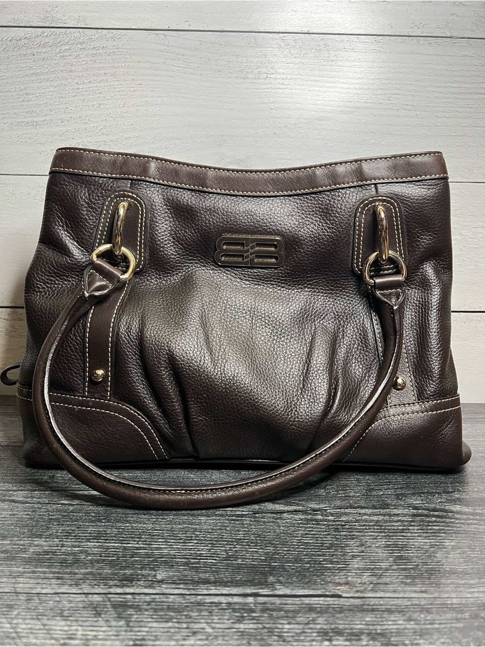 Vintage Balenciaga Dark Brown Pebbled Leather Shoulder Bag with Gold Hardware